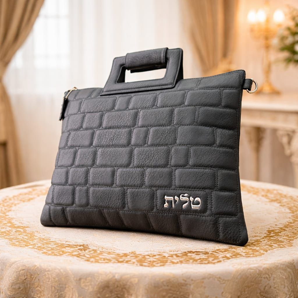 סט תיקים לטלית ולתפילין – דמוי עור דוגמת כותל