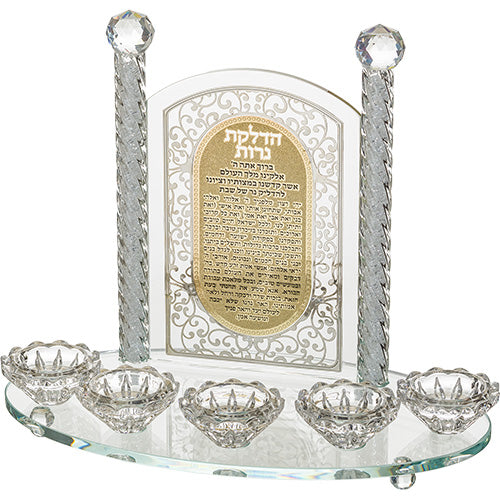 פמוטים קריסטל 5 קנים עם פלקטת הדלקת נרות