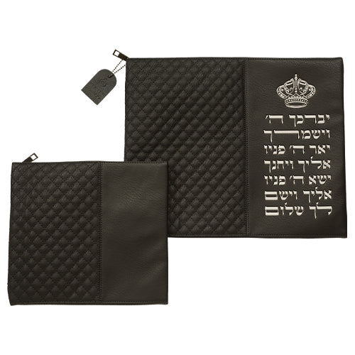 סט טלית ותפילין דמוי עור שחור "ויברכך" – אותיות בולטות