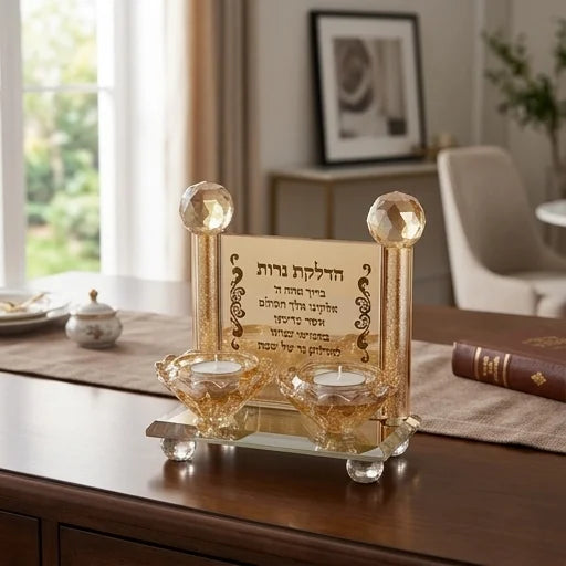 פמוטים קריסטל מהודרים עם הדלקת נרות