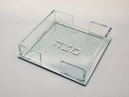 מגש מצה זכוכית "סליל כסף" – מהודר ויוקרתי
