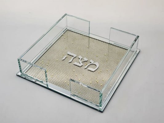 מגש מצה זכוכית "סליל זהב" – מהודר ויוקרתי