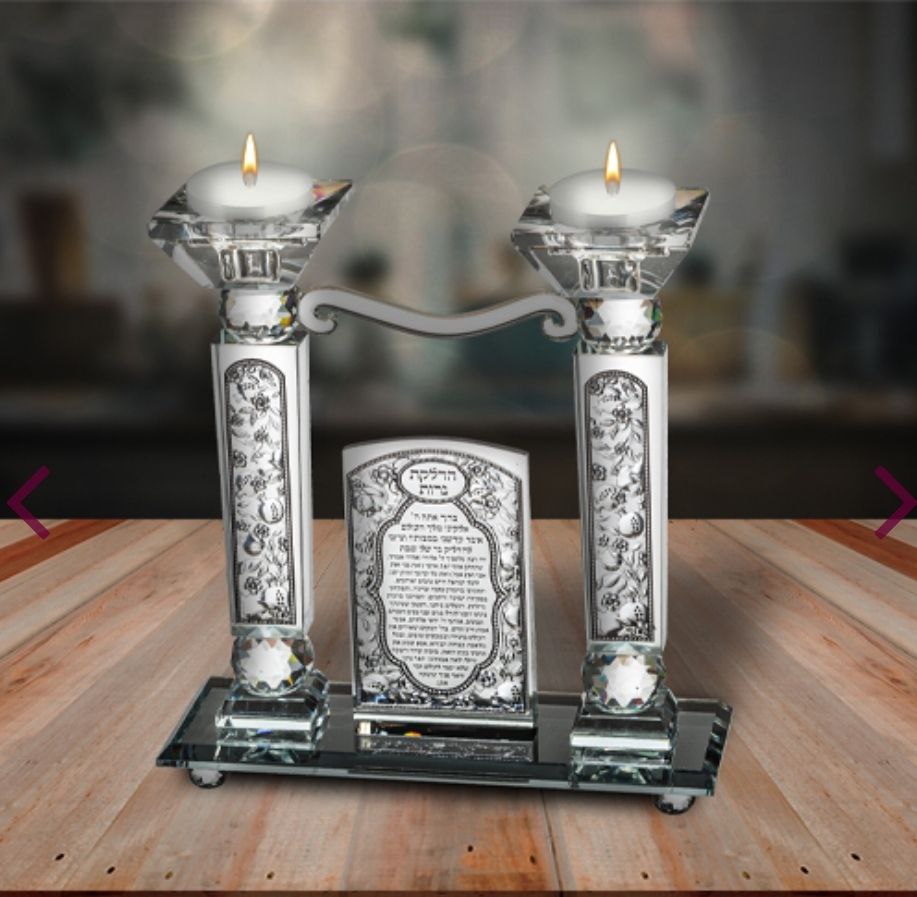 פמוטי קריסטל יוקרתיים "רימונים" עם טס כסף – 21 ס"מ