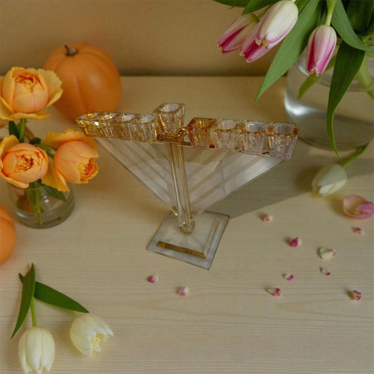 חנוכיית קריסטל מוזהבת – 21 ס"מ