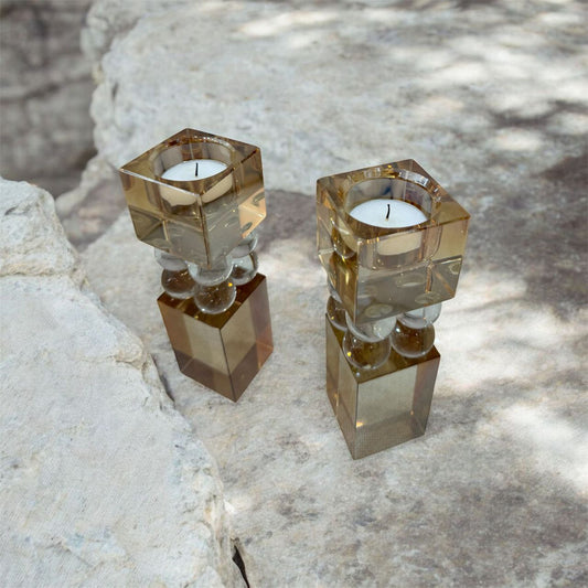 פמוטי קריסטל מעוצבים יוקרתיים – זהב שמפניה