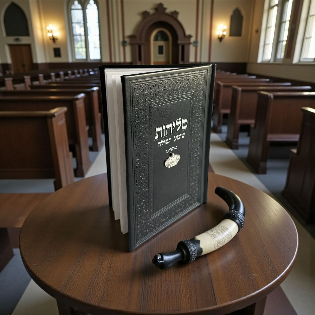 ספר סליחות מעוצב – דמוי עור שחור עם כתר כסף