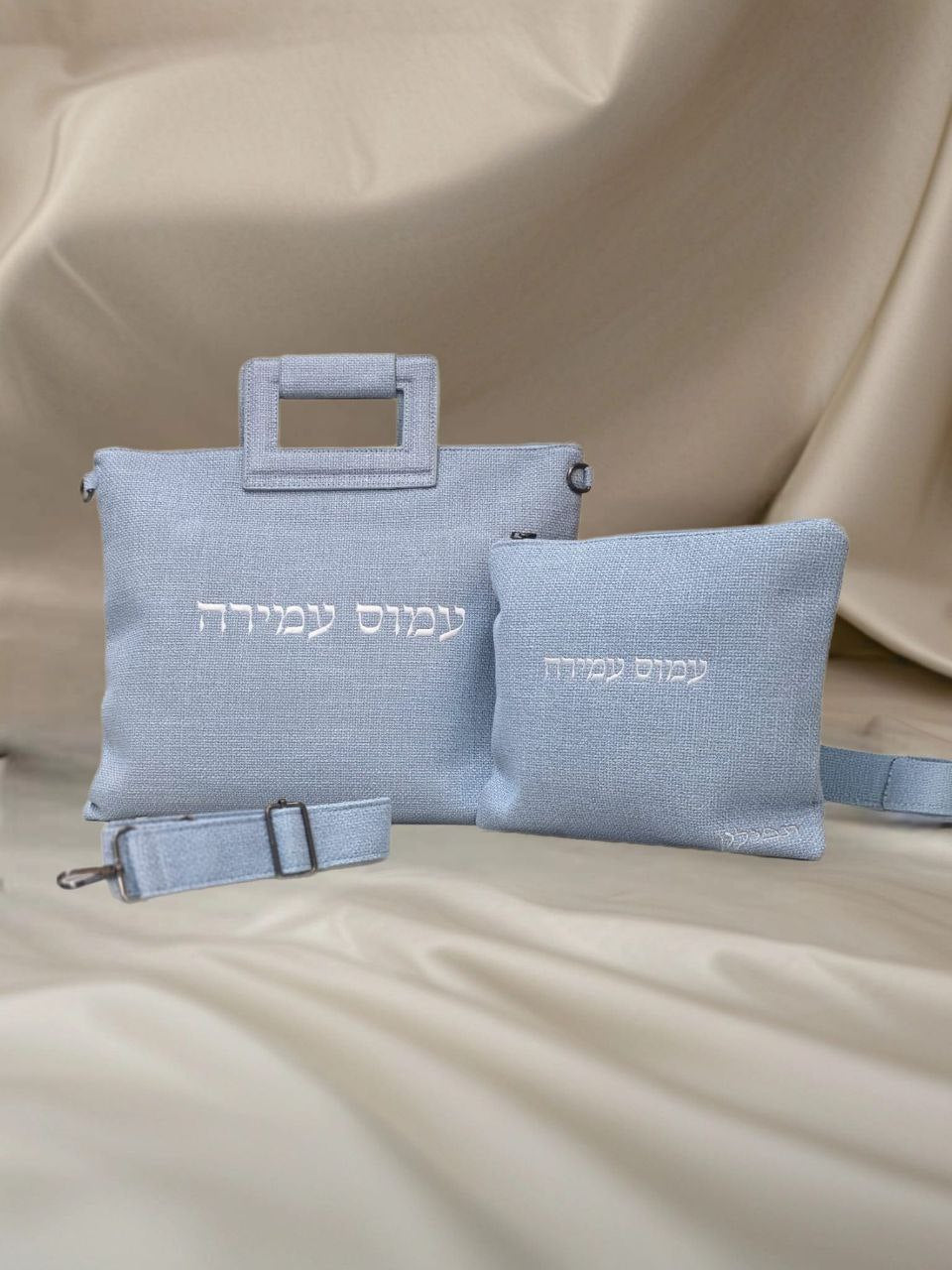 סט תיקים פשתן לטלית ולתפילין – תכלת